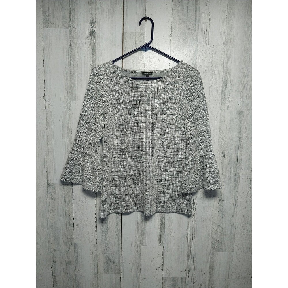 TALBOTS Women's Gray Cotton Polyester Bell Sleeve Career Casual Top Small